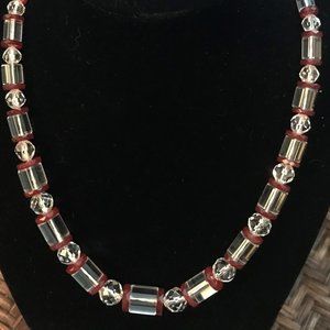 Vintage Art Deco Clear & Red Crystal Bead Necklace